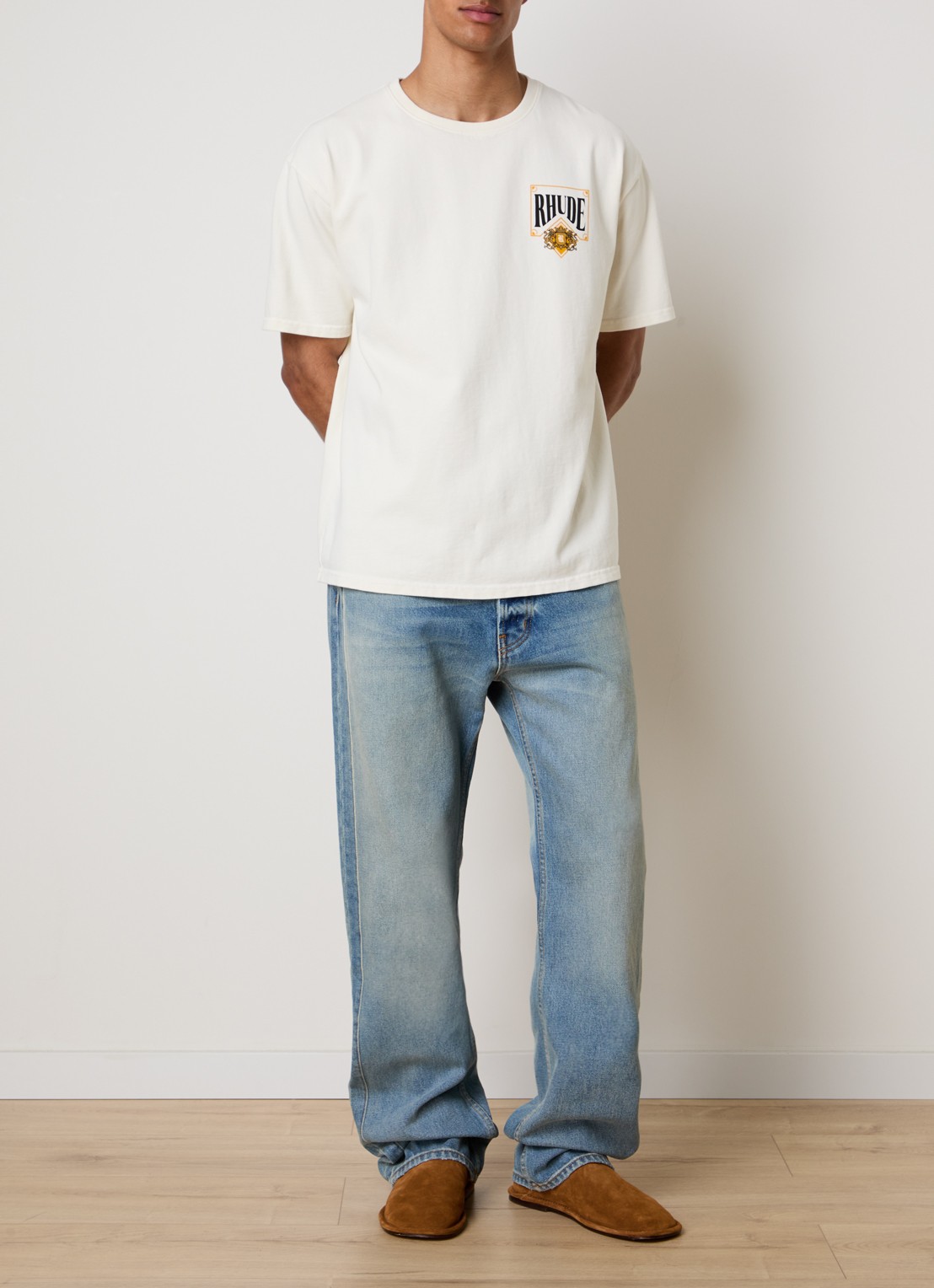 Rhude Playing Card T-shirt met logo- en backprint - voorkant 4 creme