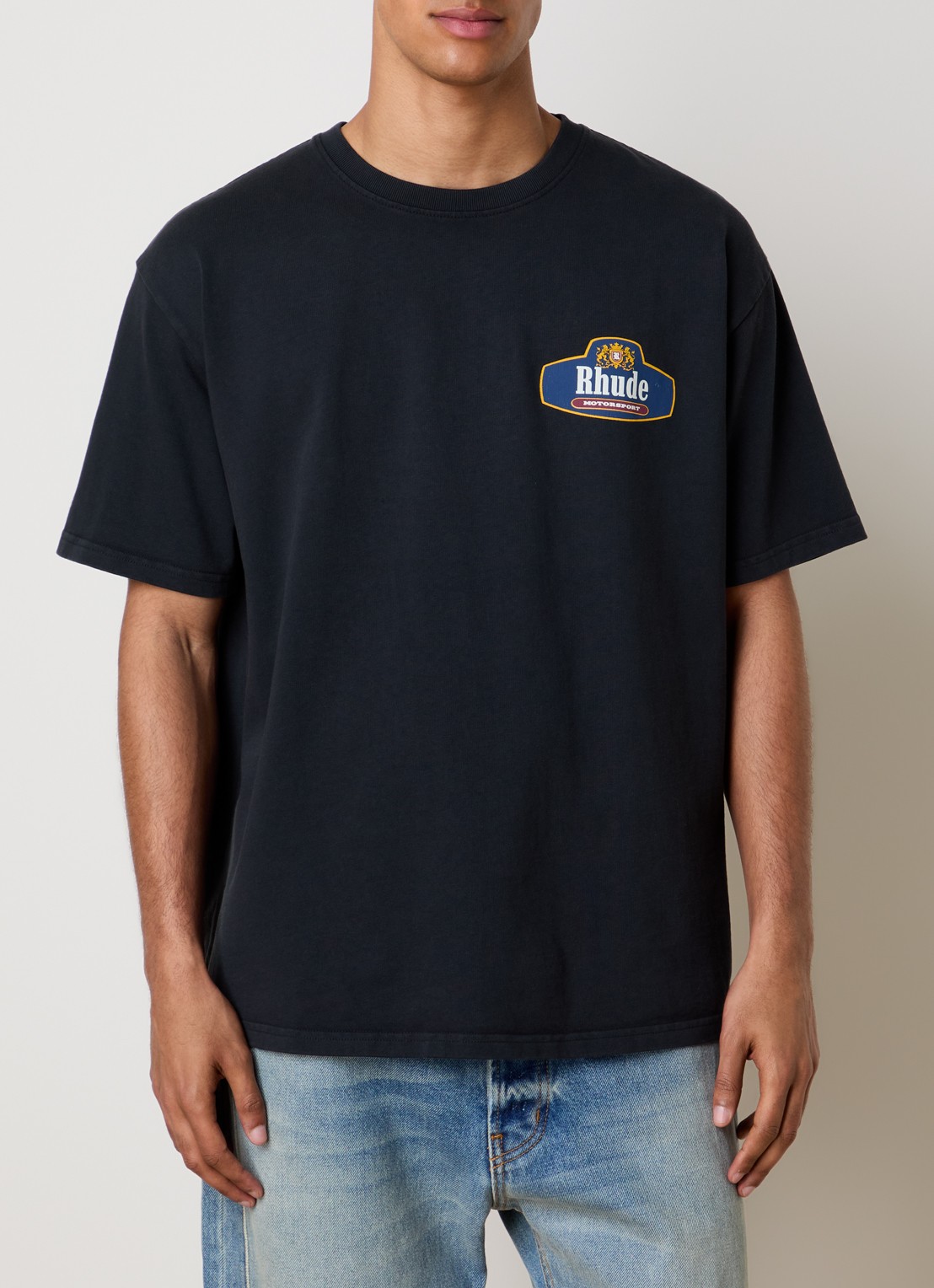 Rhude Racing Crest T-shirt met logo- en backprint - achterkant 5 donkerblauw