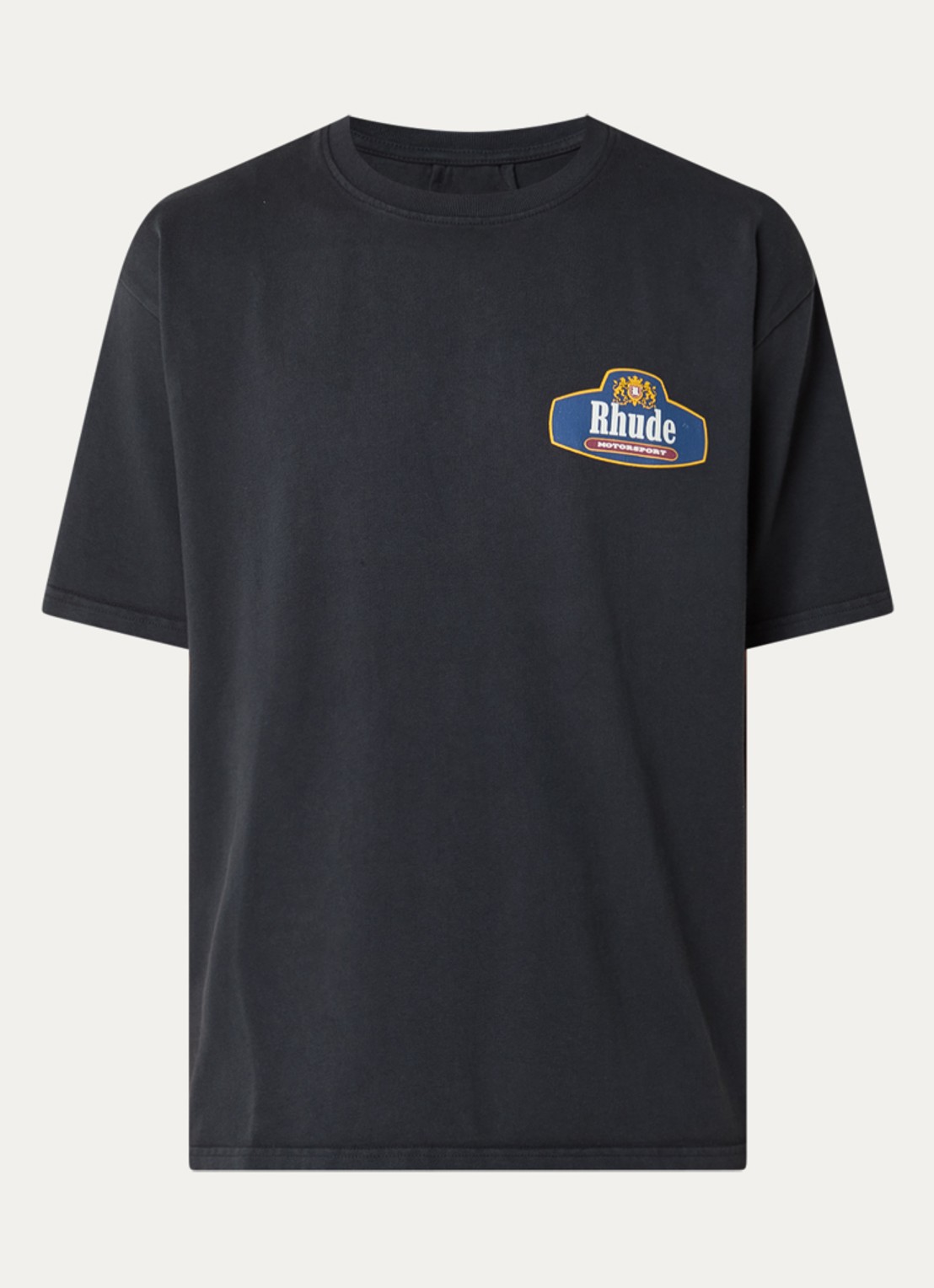 Rhude Racing Crest T-shirt met logo- en backprint - voorkant 3 donkerblauw
