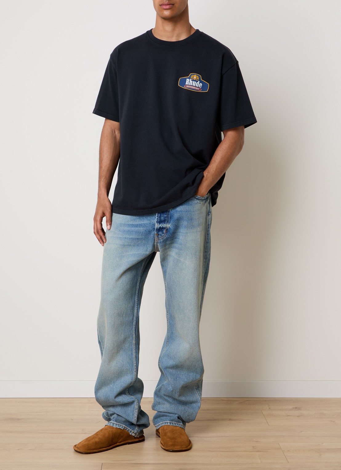 Rhude Racing Crest T-shirt met logo- en backprint - voorkant 4 donkerblauw
