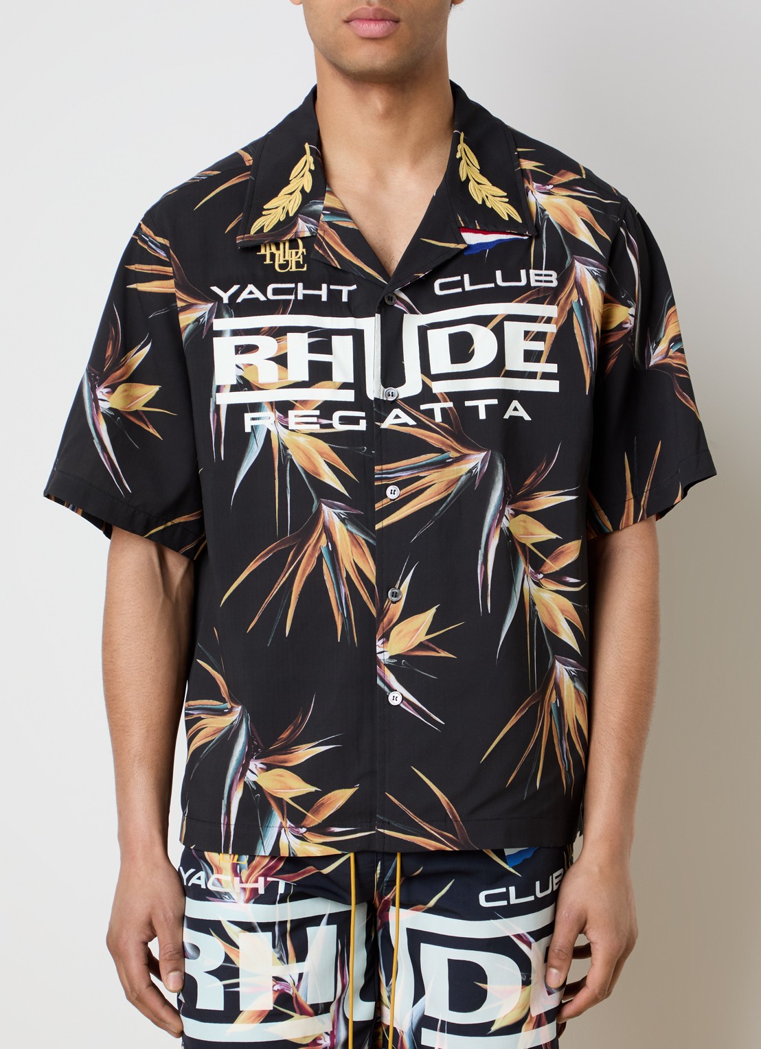 Rhude Regatta Club regular fit overhemd met logoprint  - detail zwart