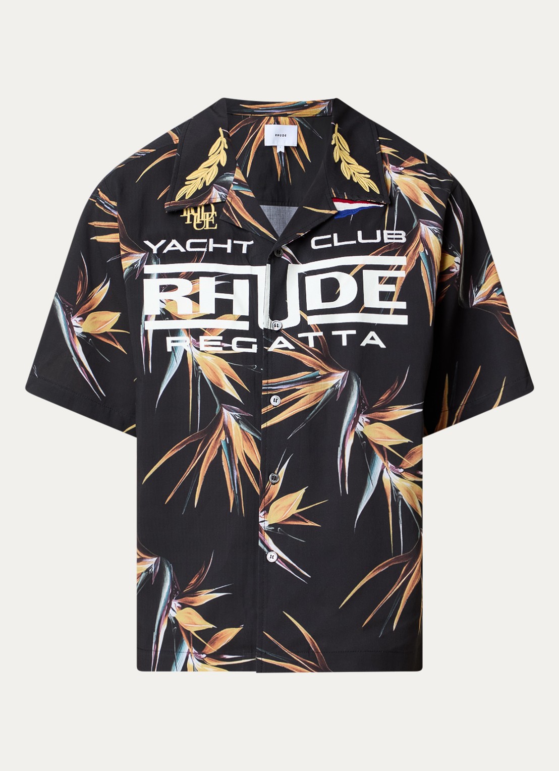 Rhude Regatta Club regular fit overhemd met logoprint  - voorkant 3 zwart