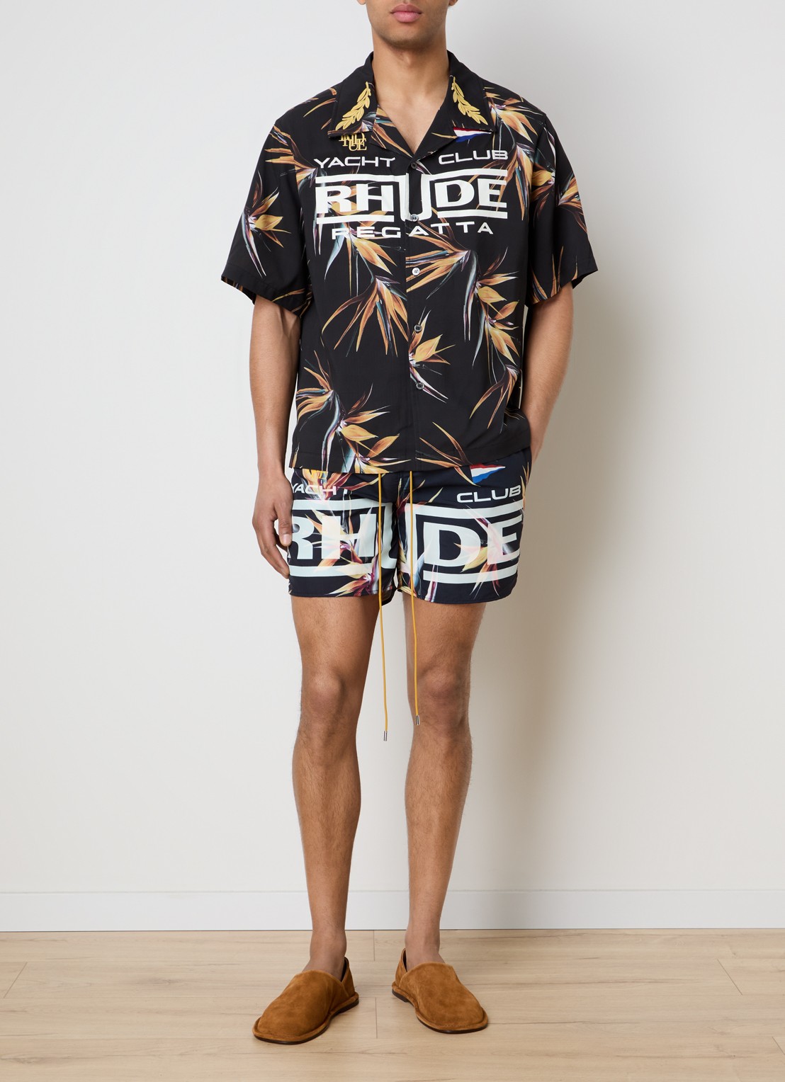 Rhude Regatta Club regular fit overhemd met logoprint  - voorkant 4 zwart