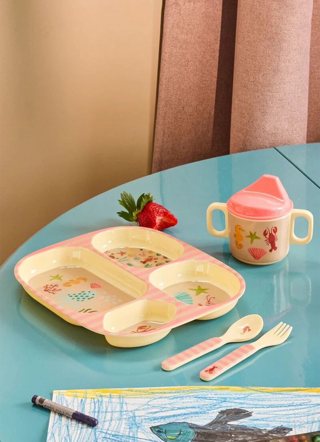 Rice Kinderbord 24 cm - voorkant 2 oudroze