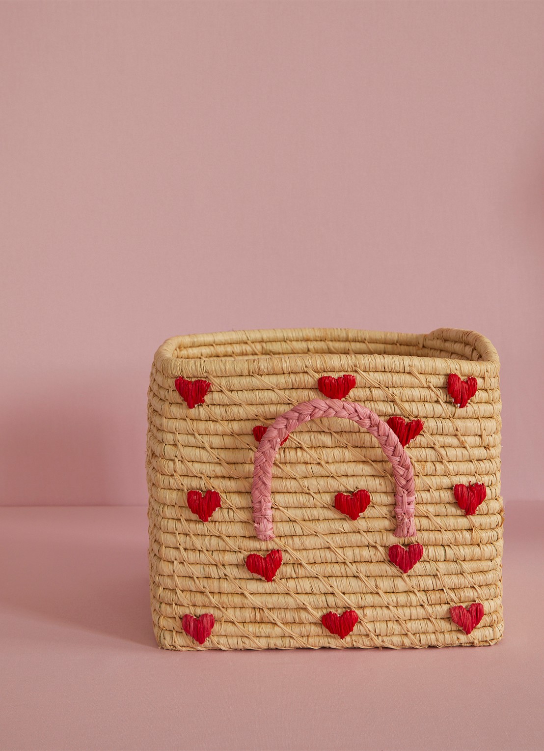 Rice Opbergmand van raffia 25 cm - voorkant 2 beige