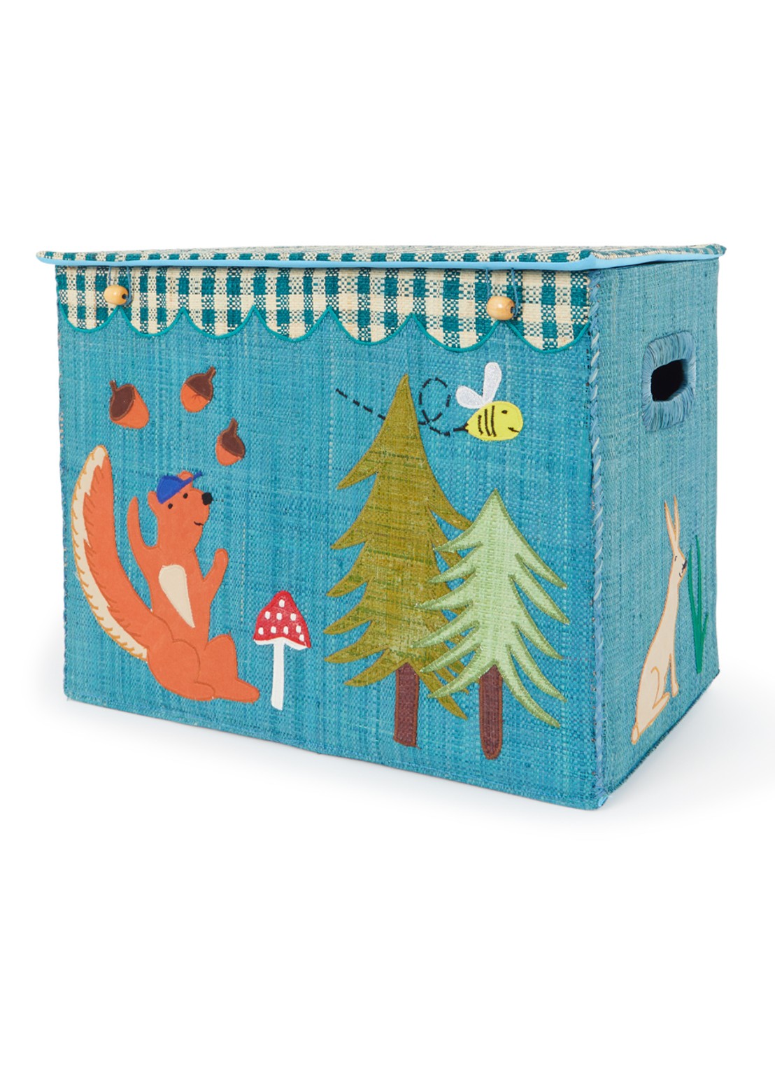 Rice Opbergmand van raffia 36 cm - voorkant lichtblauw