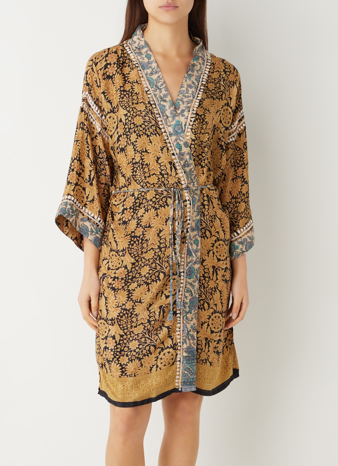 Rituals Jaypur Saree kimono van satijn met paisley dessin - detail zwart