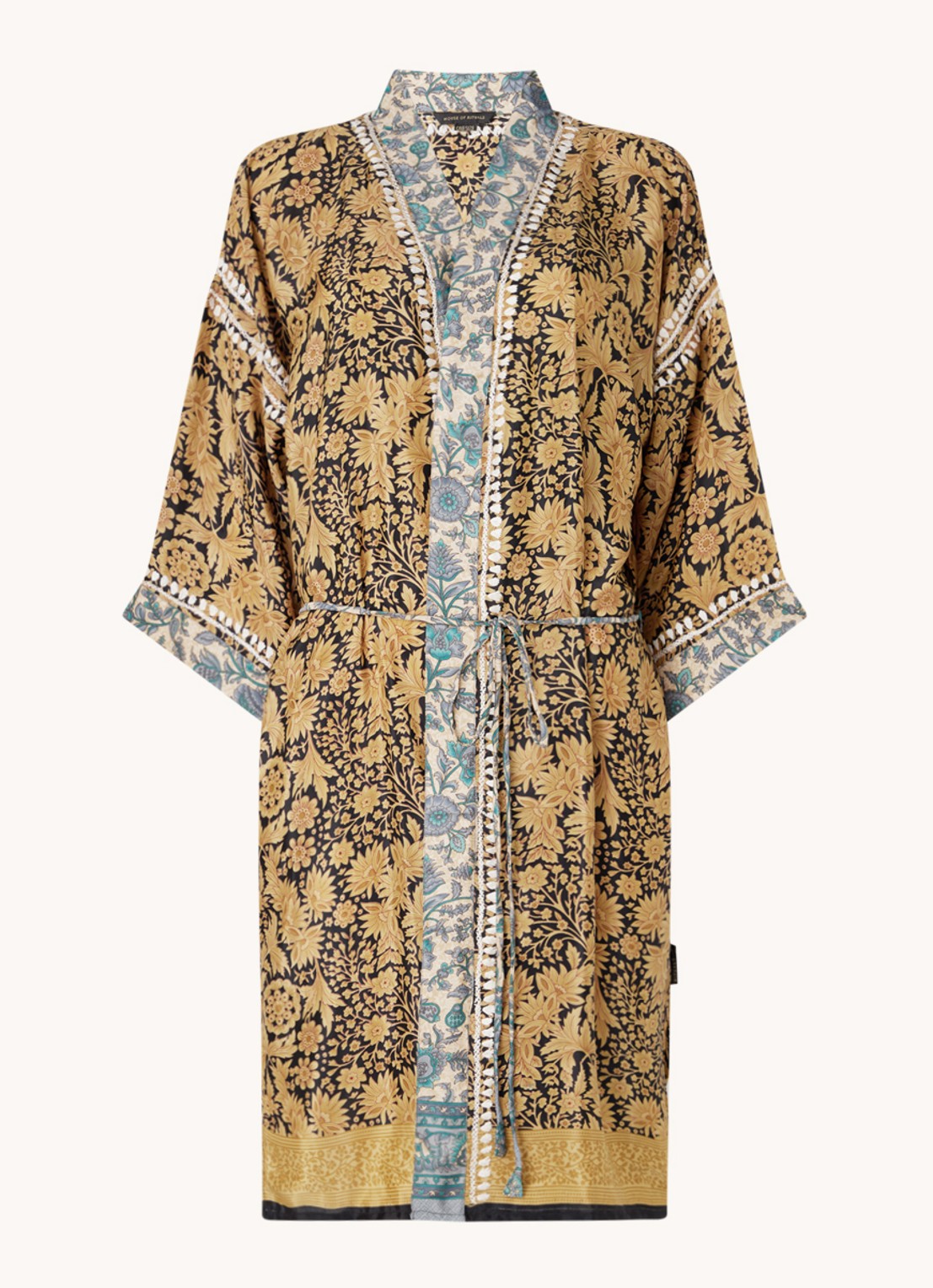 Rituals Jaypur Saree kimono van satijn met paisley dessin - voorkant 4 zwart