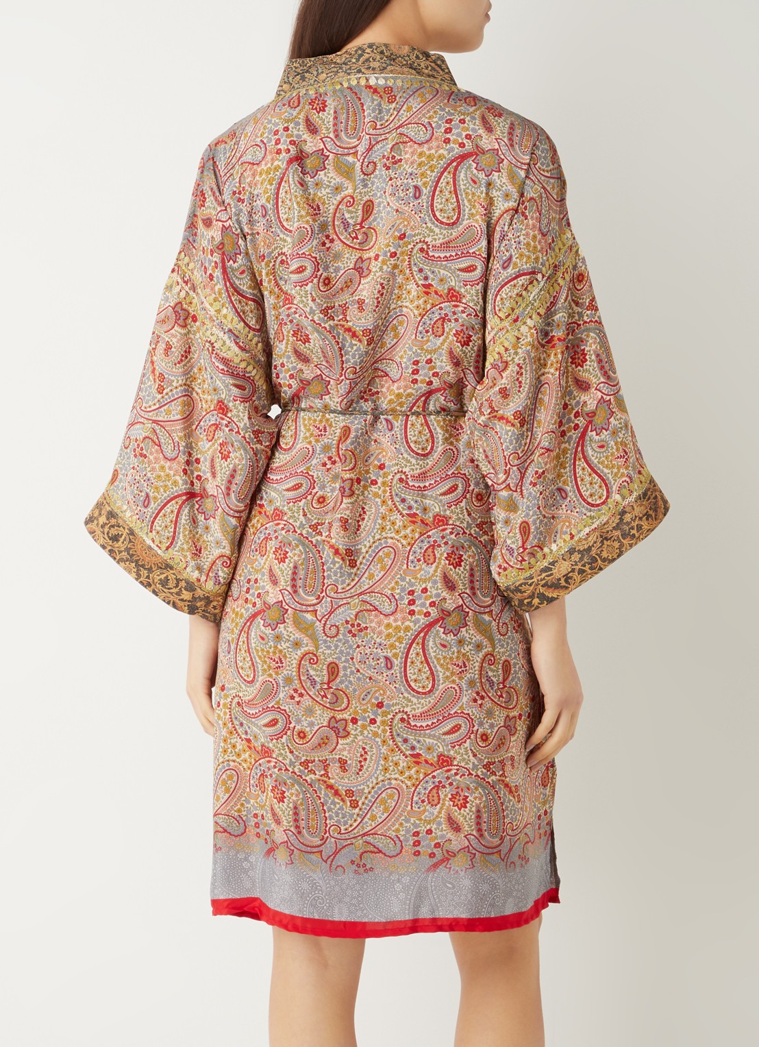 Rituals Jaypur Saree kimono van satijn met paisley dessin - achterkant steenrood