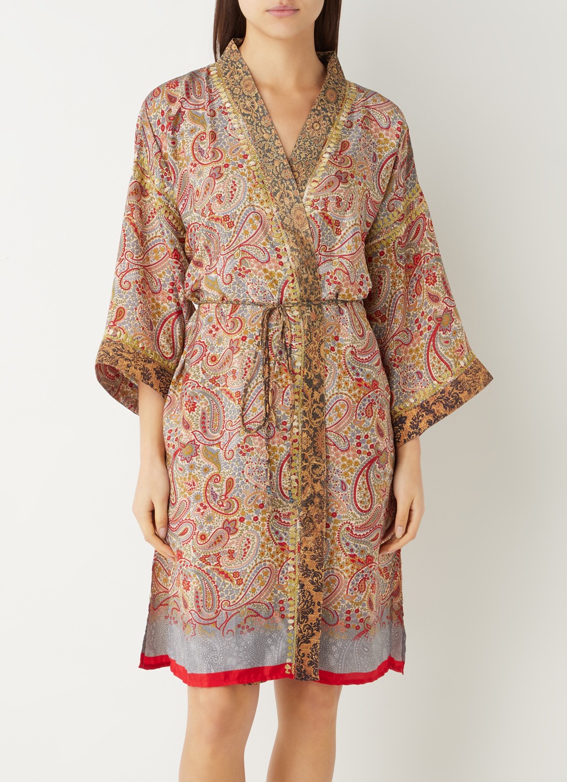 Rituals Jaypur Saree kimono van satijn met paisley dessin - detail 2 steenrood