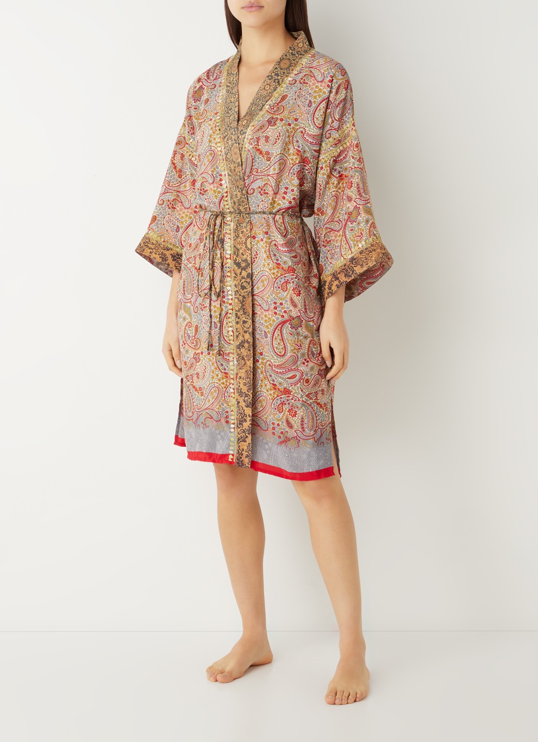 Rituals Jaypur Saree kimono van satijn met paisley dessin - voorkant 5 steenrood