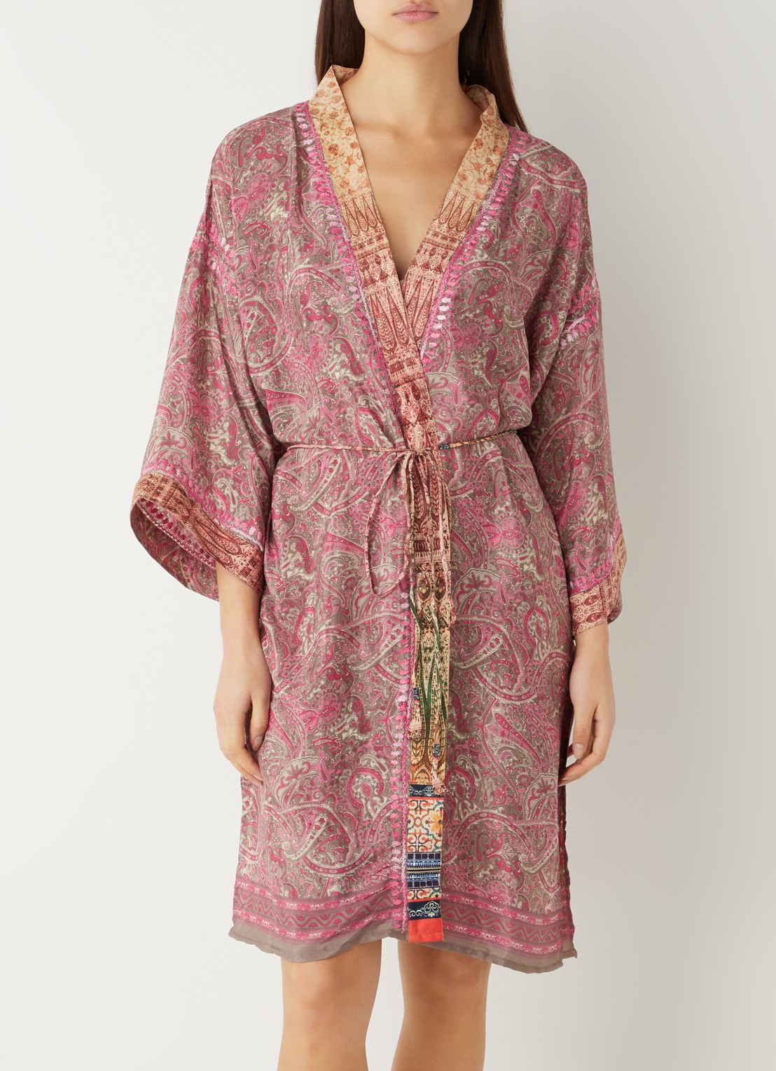 Rituals Jaypur Saree kimono van satijn met paisley dessin - detail 4 roze