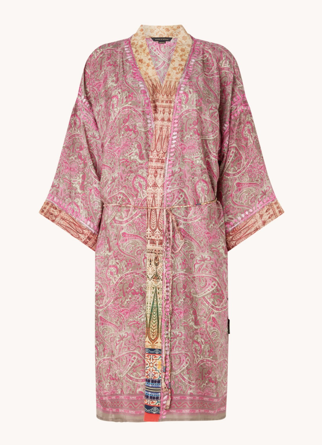 Rituals Jaypur Saree kimono van satijn met paisley dessin - voorkant roze