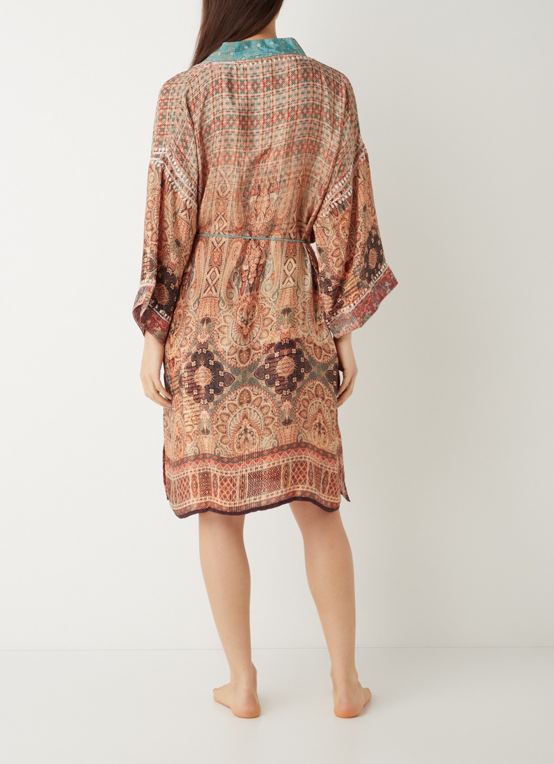 Rituals Jaypur Saree kimono van satijn met paisley dessin - achterkant oranjebruin