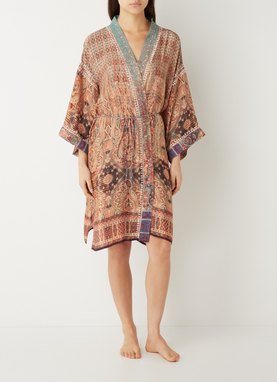 Rituals Jaypur Saree kimono van satijn met paisley dessin - detail 4 oranjebruin