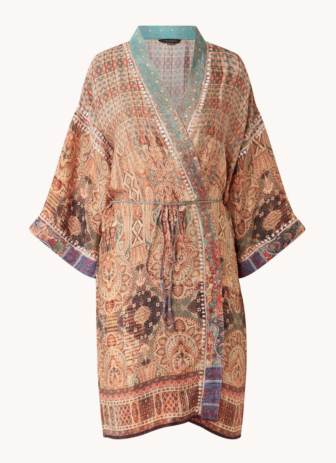 Rituals Jaypur Saree kimono van satijn met paisley dessin - voorkant 2 oranjebruin