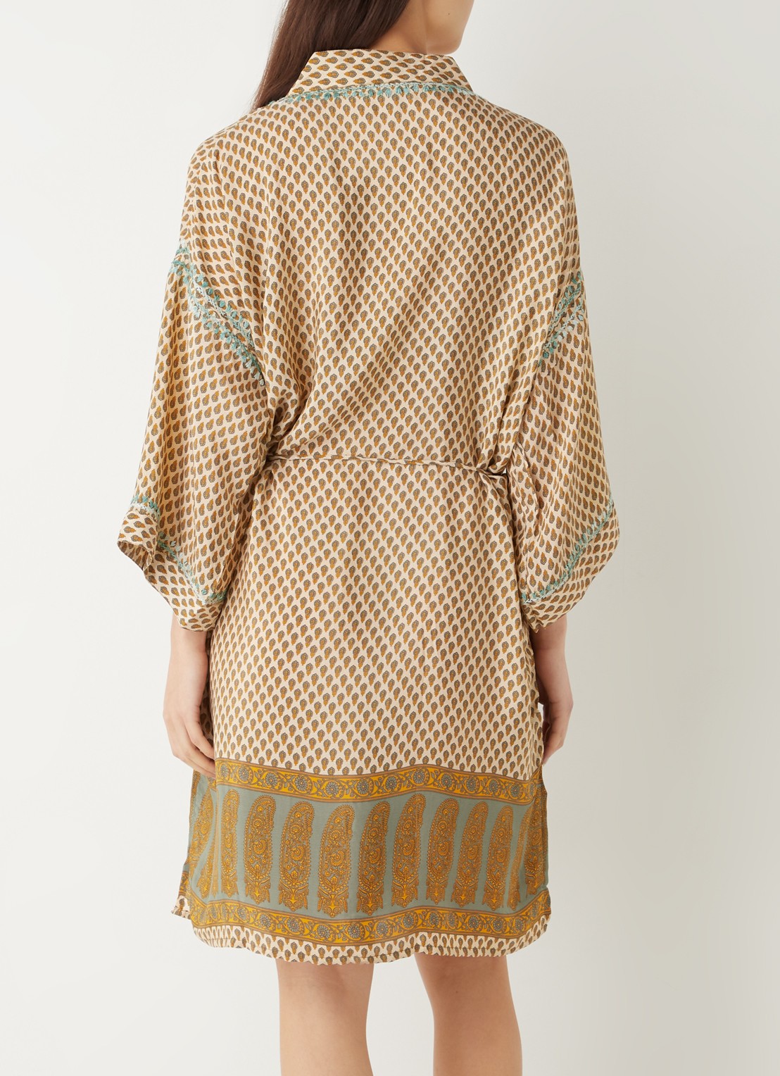 Rituals Jaypur Saree kimono van satijn met paisley dessin - achterkant 3 groen