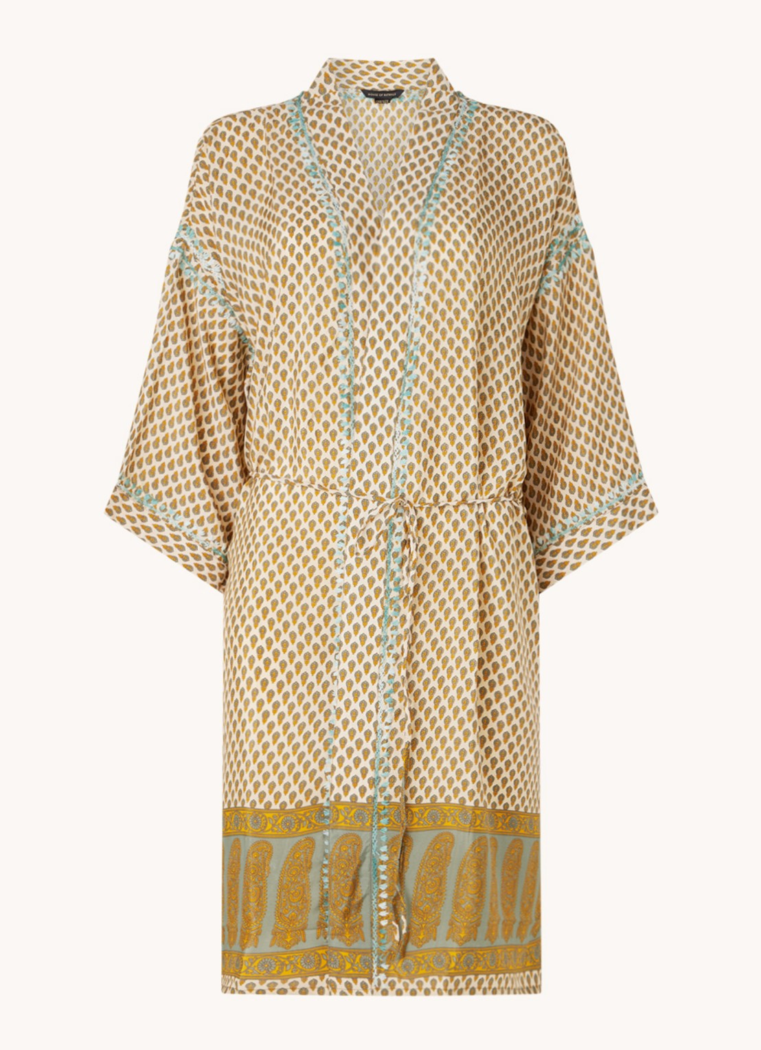 Rituals Jaypur Saree kimono van satijn met paisley dessin - voorkant groen
