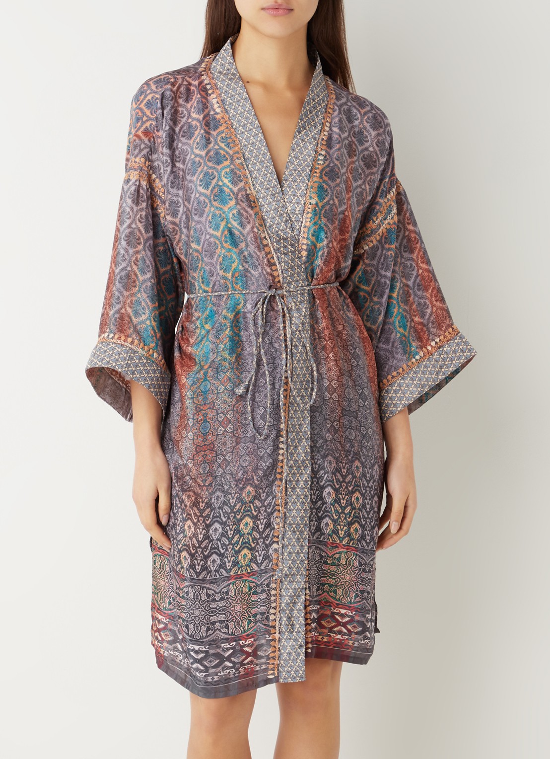 Rituals Jaypur Saree kimono van satijn met paisley dessin - detail 4 lichtblauw