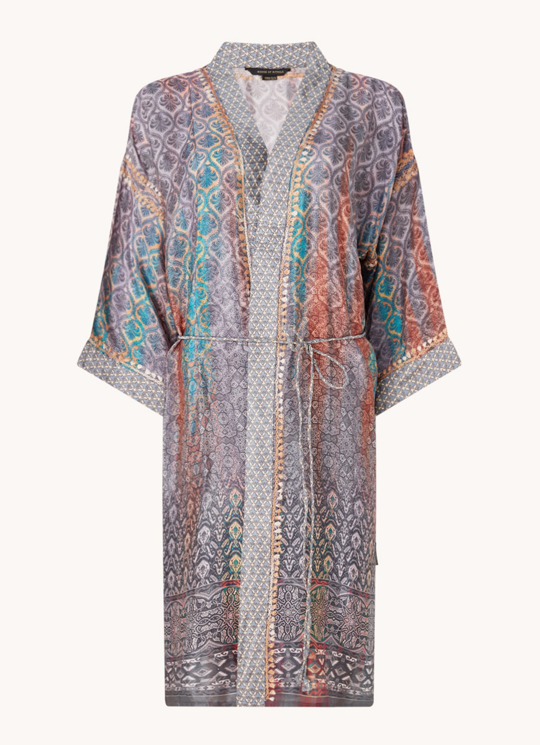 Rituals Jaypur Saree kimono van satijn met paisley dessin - voorkant lichtblauw