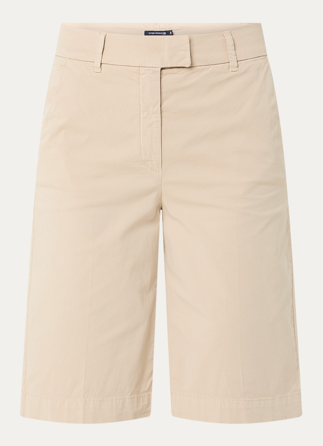 River Woods Base mid waist straight fit korte broek van katoen  - voorkant 2 zand