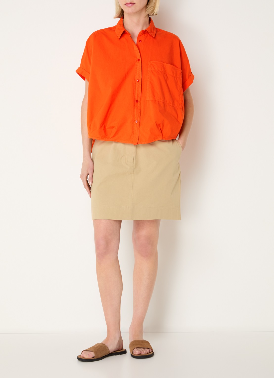 River Woods Blouse met borstzak  - voorkant 4 oranjerood