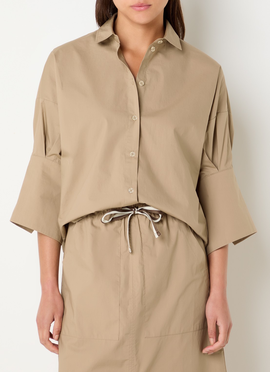 River Woods Blouse met kraag - detail 2 donkerbeige