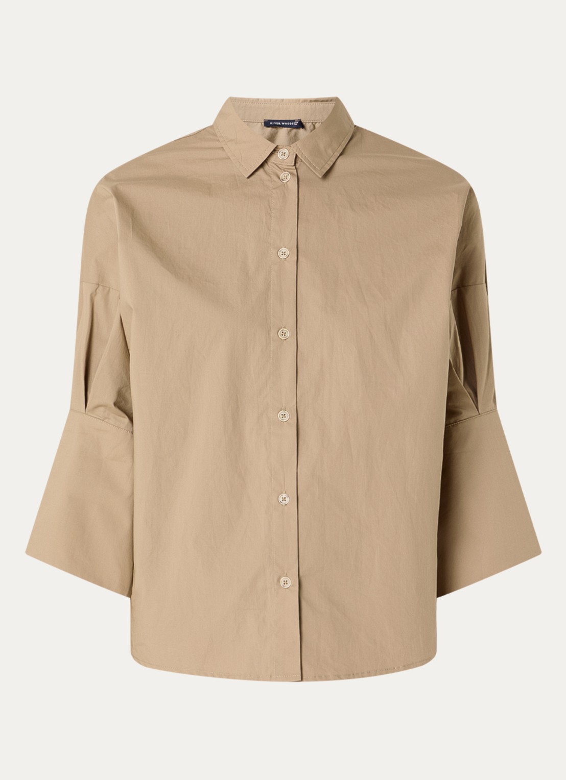 River Woods Blouse met kraag - voorkant 3 donkerbeige