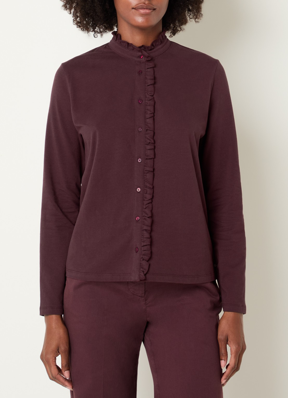 River Woods Blouse met opstaande kraag - detail bordeauxrood