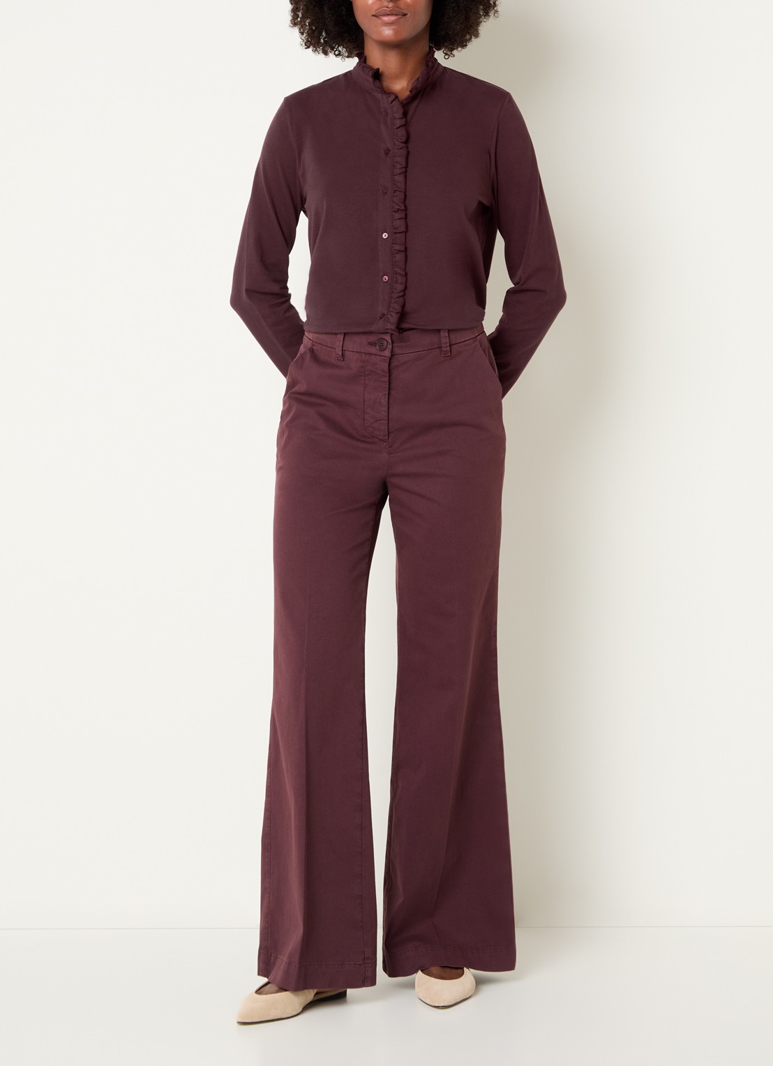 River Woods Blouse met opstaande kraag - voorkant 4 bordeauxrood