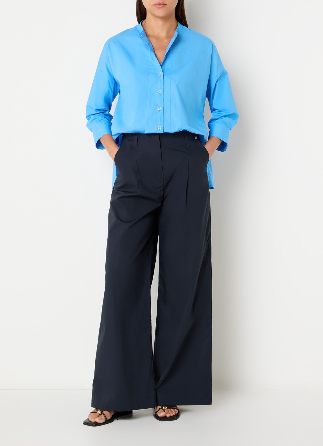 River Woods Blouse met plooidetail - voorkant 2 blauw