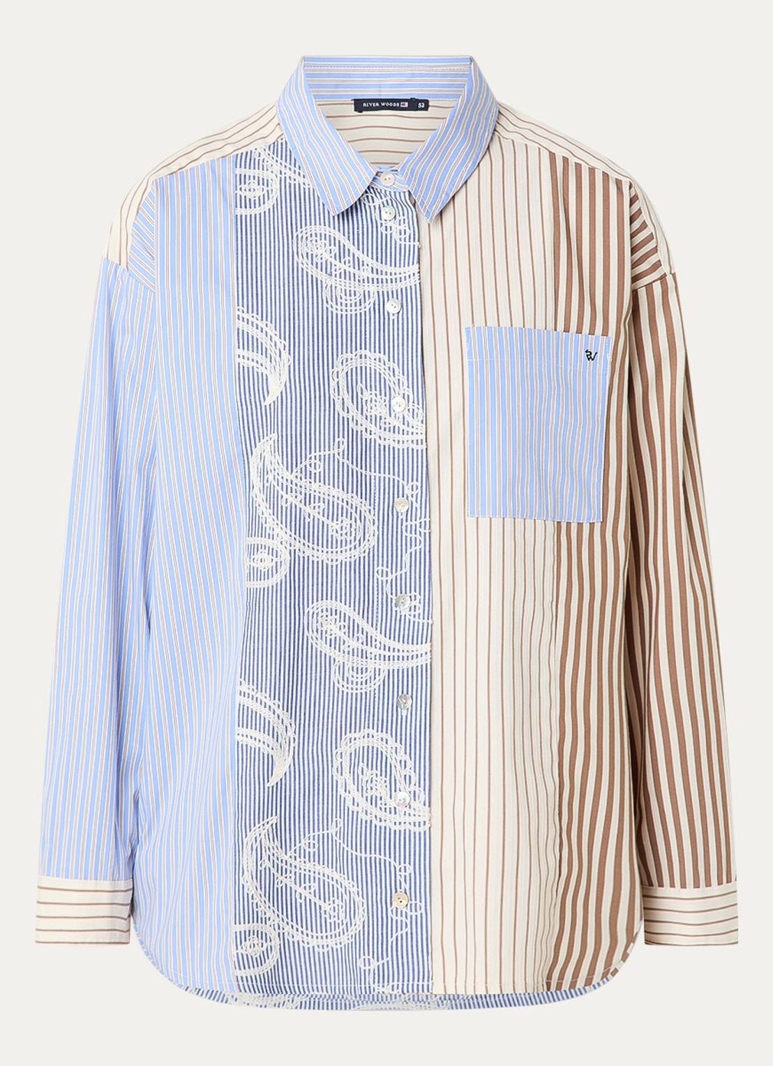 River Woods Blouse met streepprint en borduring - voorkant 3 blauw