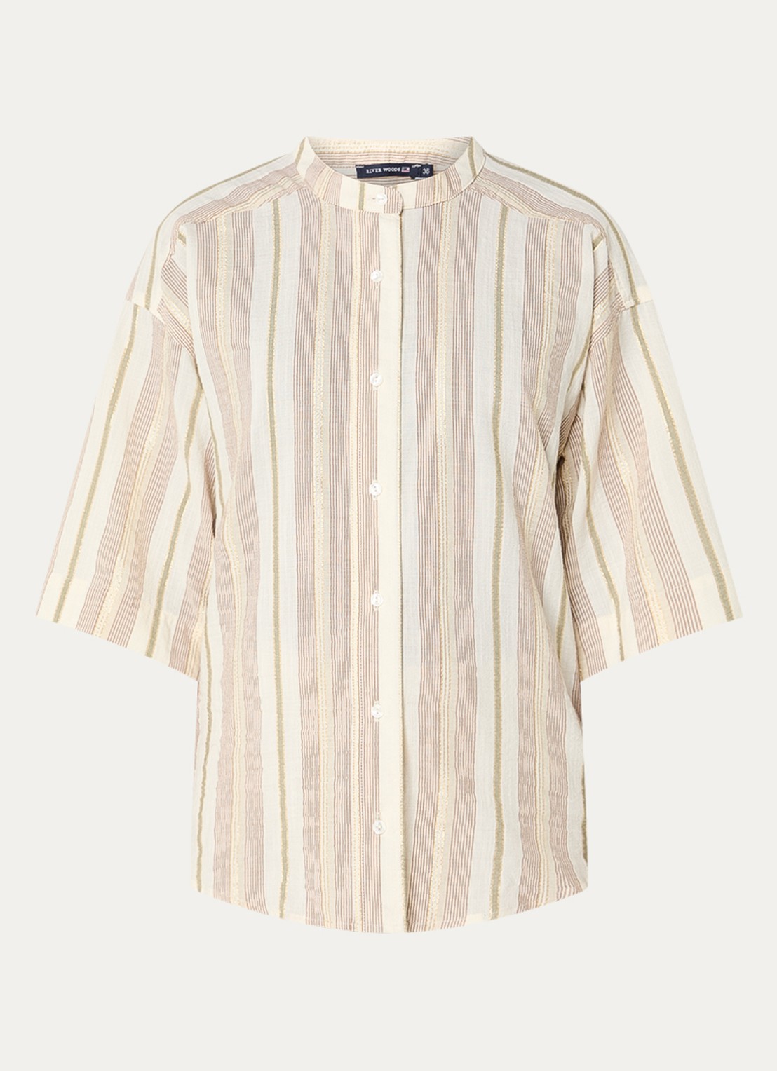 River Woods Blouse met streepprint en lurex - voorkant beige