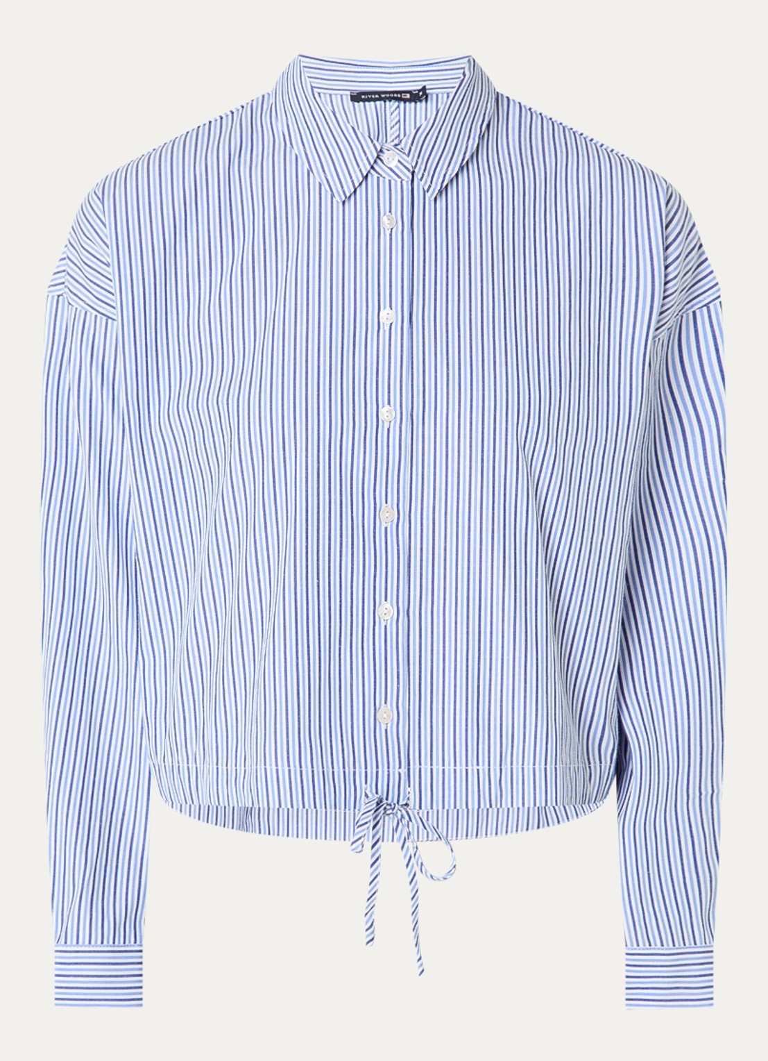 River Woods Blouse met streepprint en strikdetail - voorkant 3 indigo