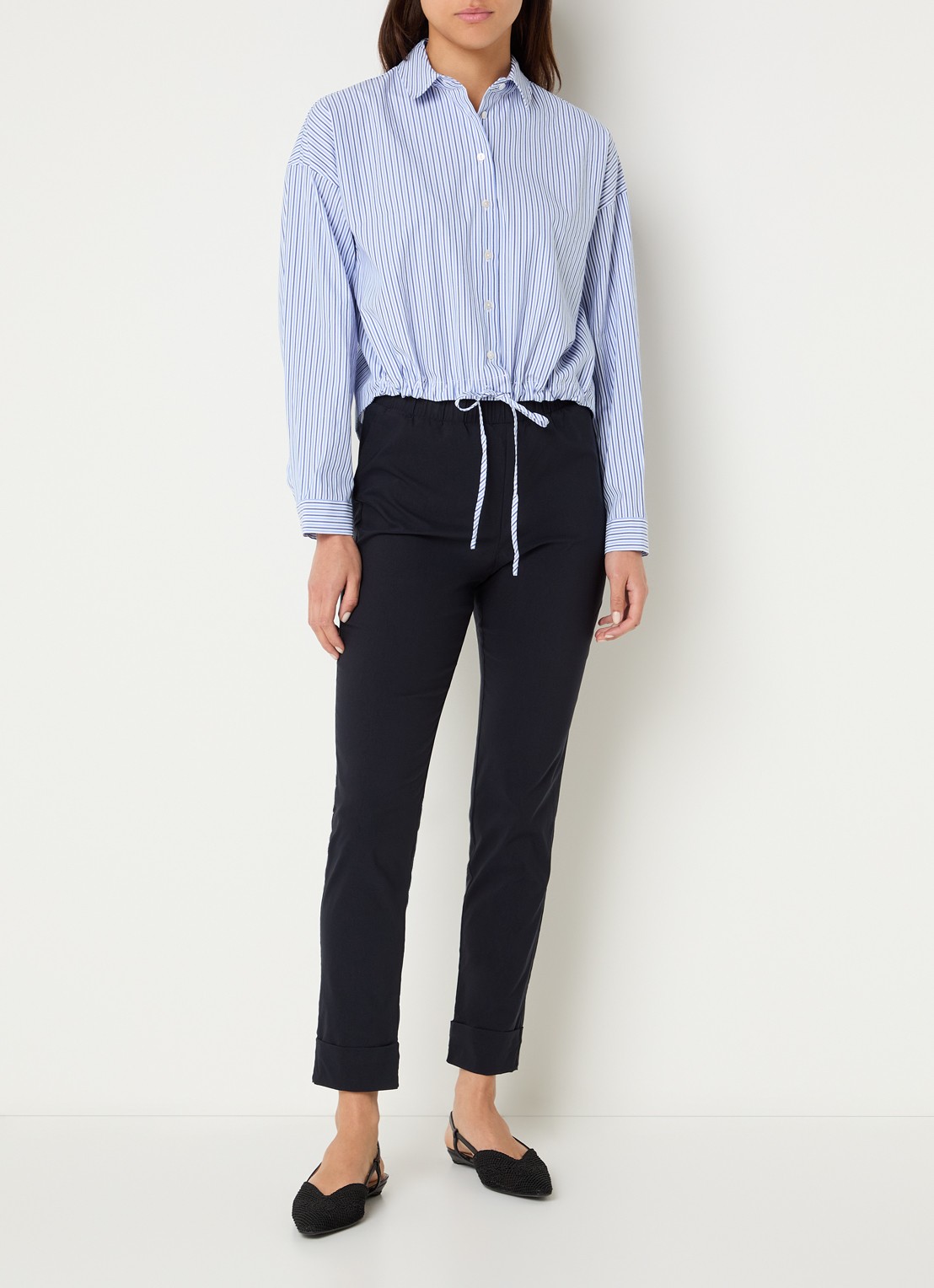 River Woods Blouse met streepprint en strikdetail - voorkant 4 indigo