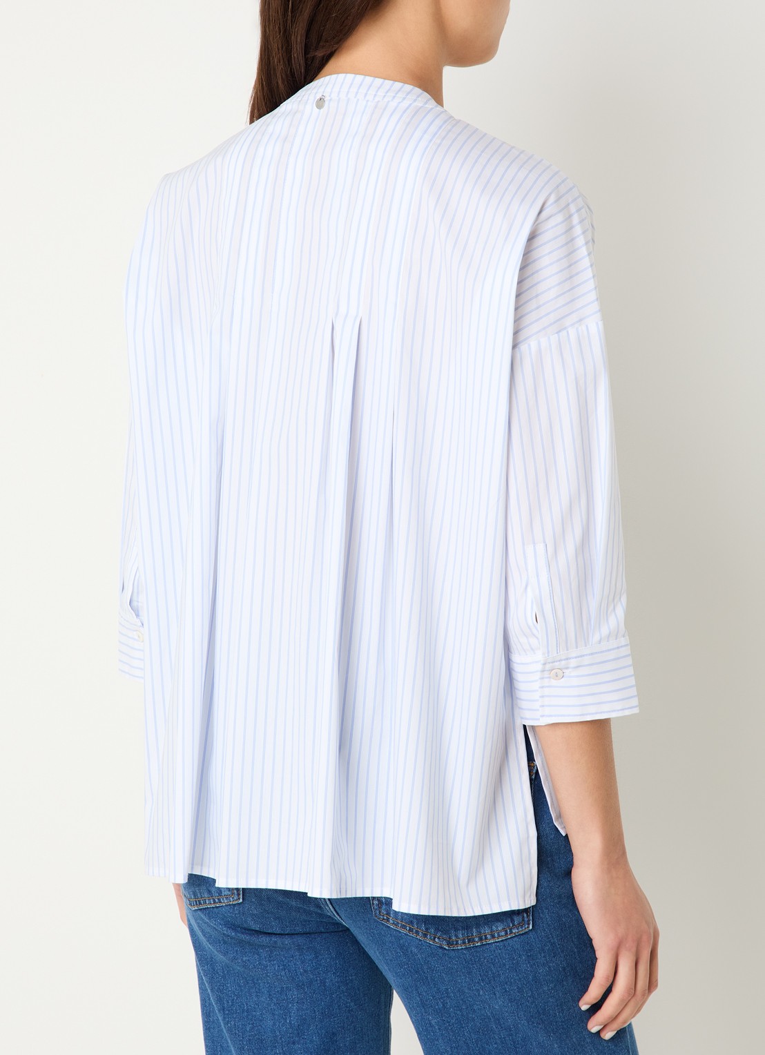 River Woods Blouse met streepprint in linnenblend - achterkant 4 lichtblauw