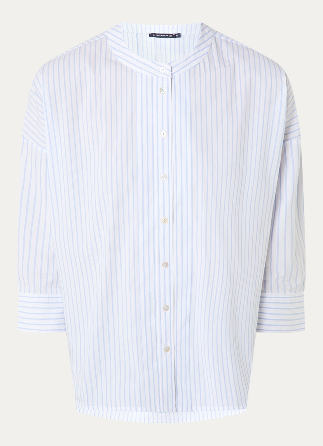 River Woods Blouse met streepprint in linnenblend - voorkant lichtblauw