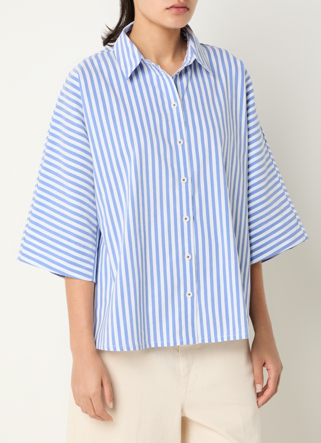 River Woods Blouse met streepprint - detail blauw