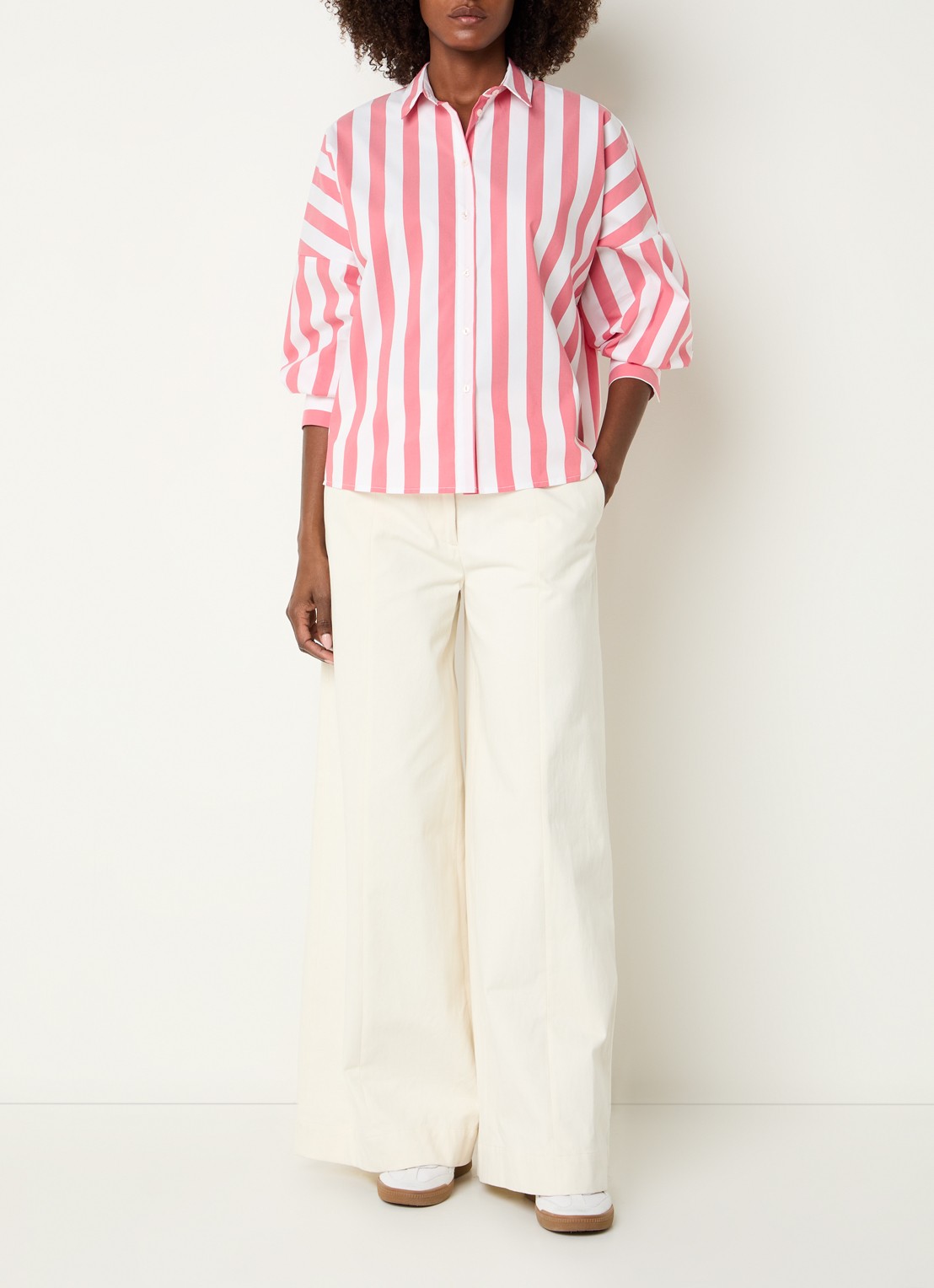 River Woods Blouse met streepprint - voorkant 2 koraal