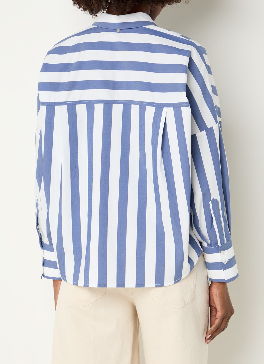 River Woods Blouse met streepprint - achterkant staalblauw