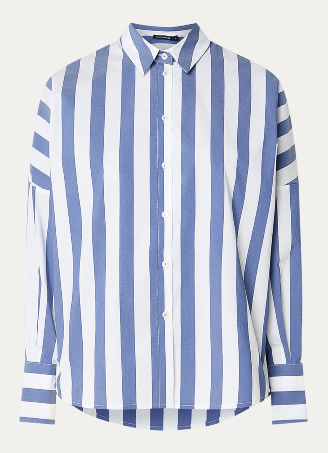 River Woods Blouse met streepprint - voorkant 3 staalblauw