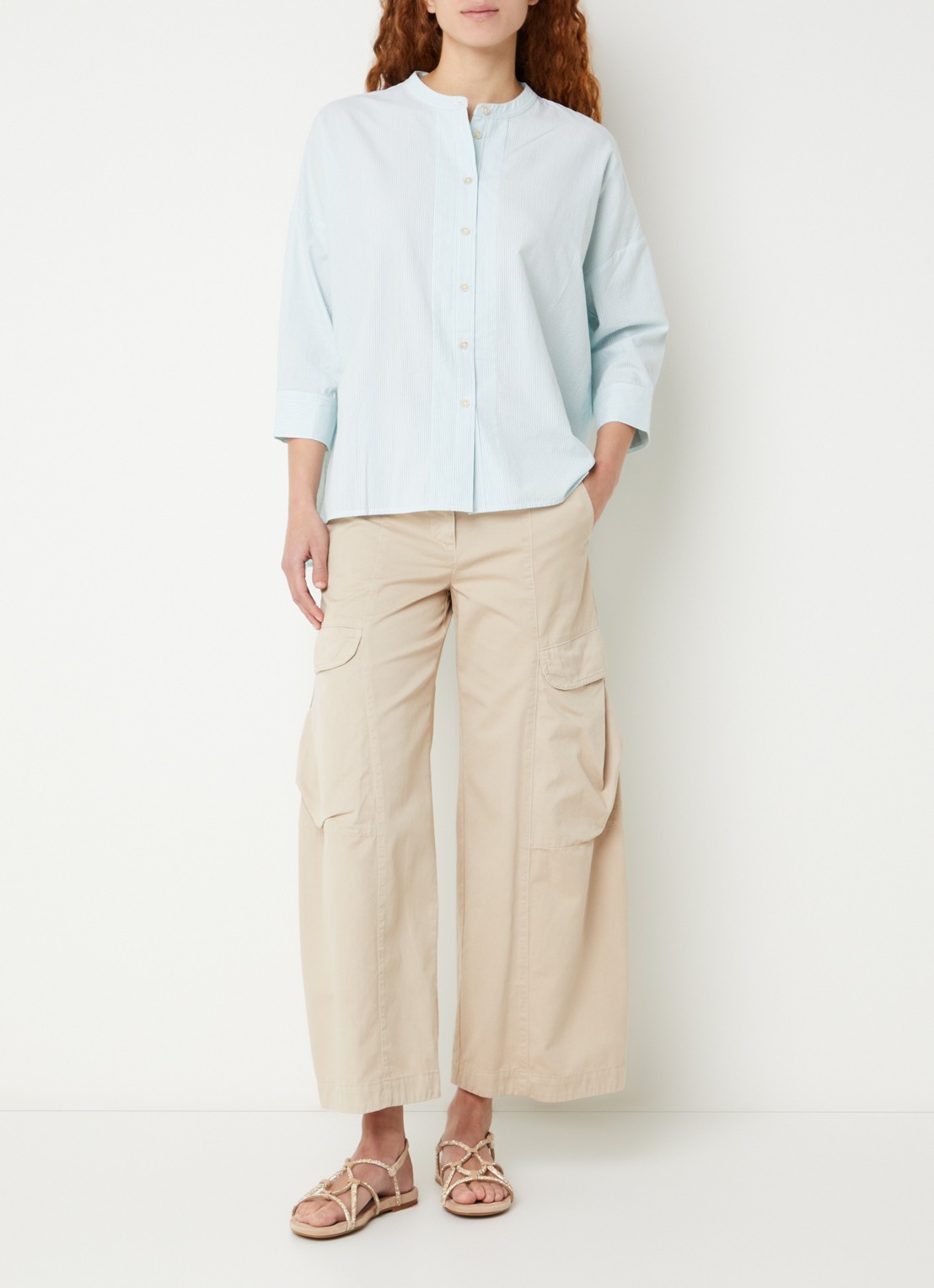 River Woods Blouse met streepprint - voorkant 4 groen