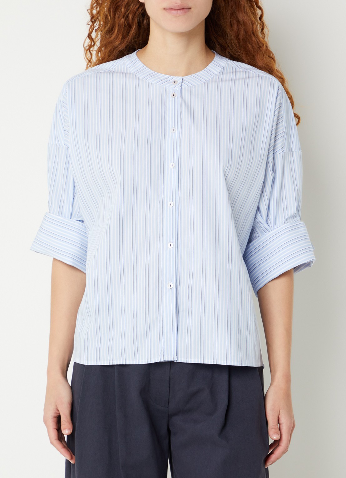 River Woods Blouse met streepprint - detail 2 blauw