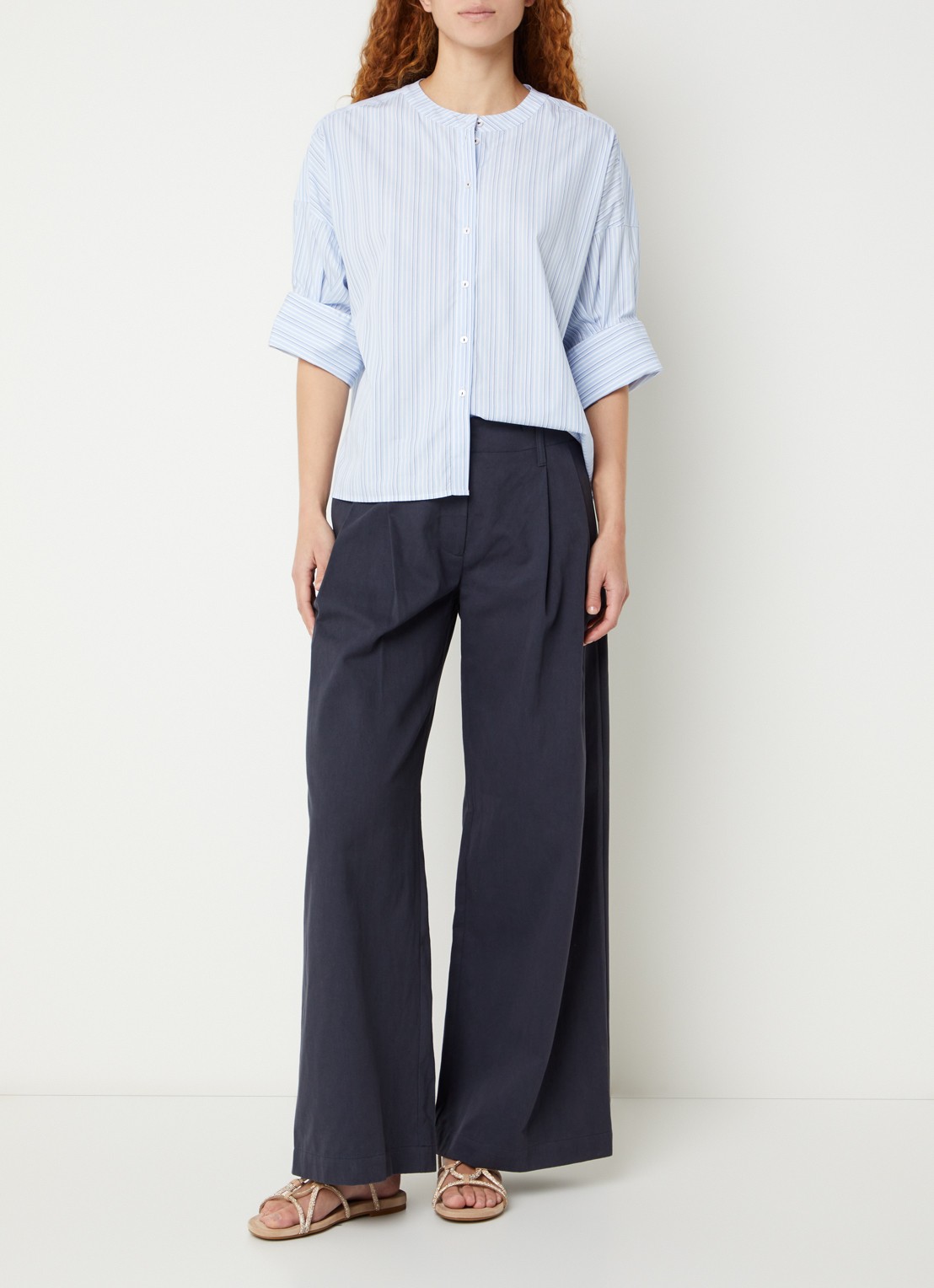 River Woods Blouse met streepprint - voorkant 4 blauw