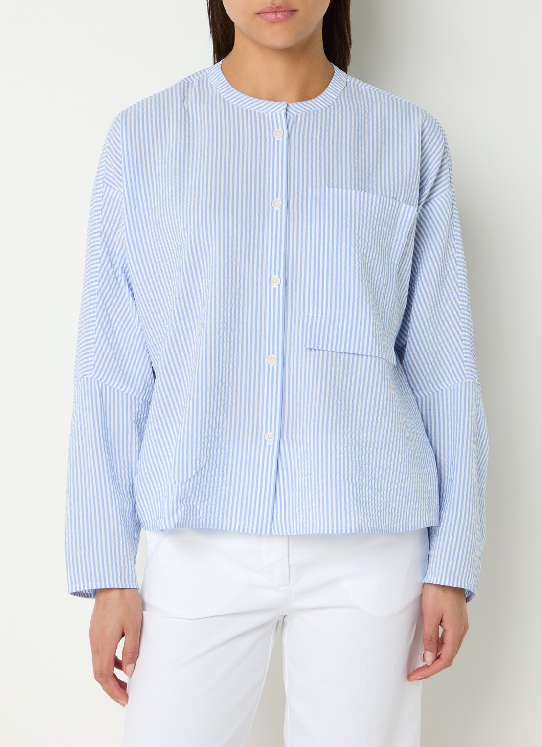 River Woods Blouse met streepprint - detail 4 lichtblauw