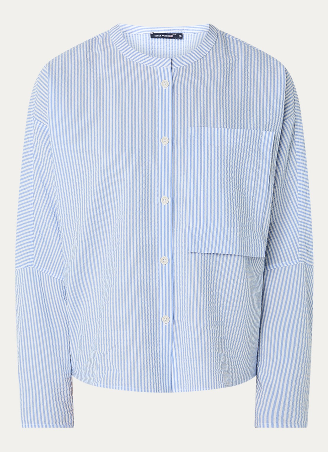 River Woods Blouse met streepprint - voorkant 2 lichtblauw