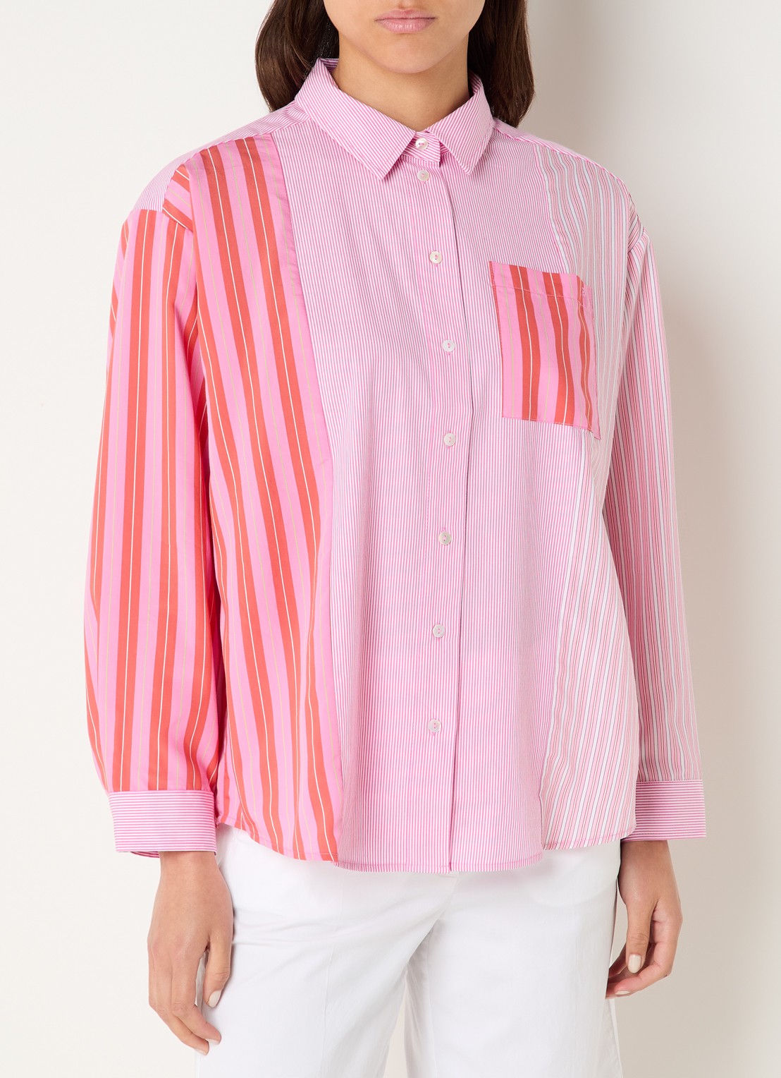 River Woods Blouse met streepprint - detail 4 roze