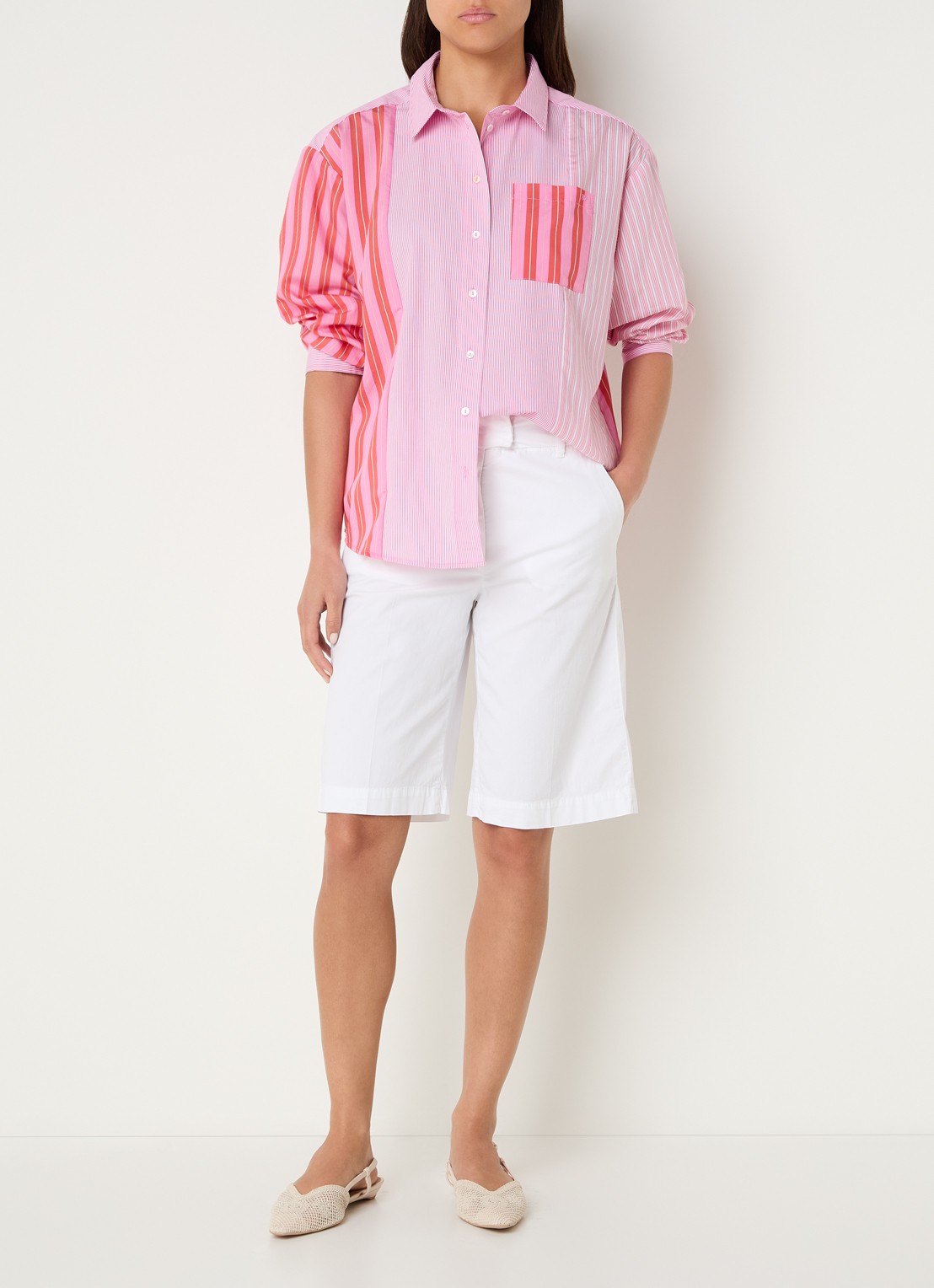 River Woods Blouse met streepprint - voorkant 2 roze