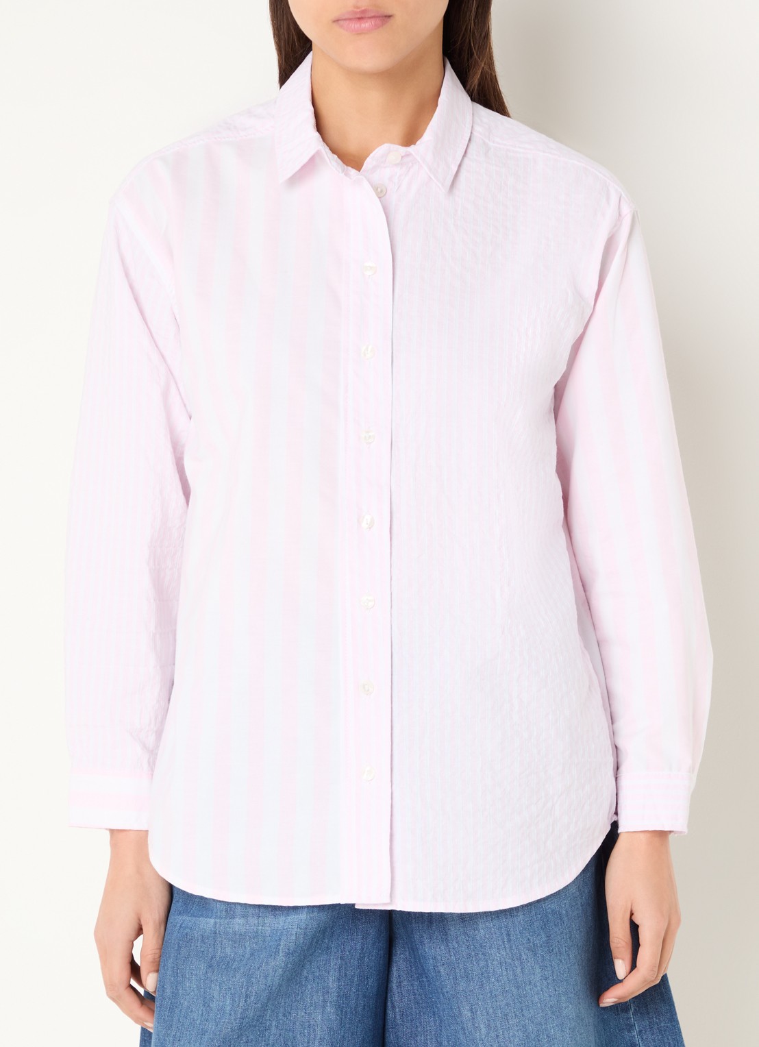 River Woods Blouse met streepprint - detail lichtroze