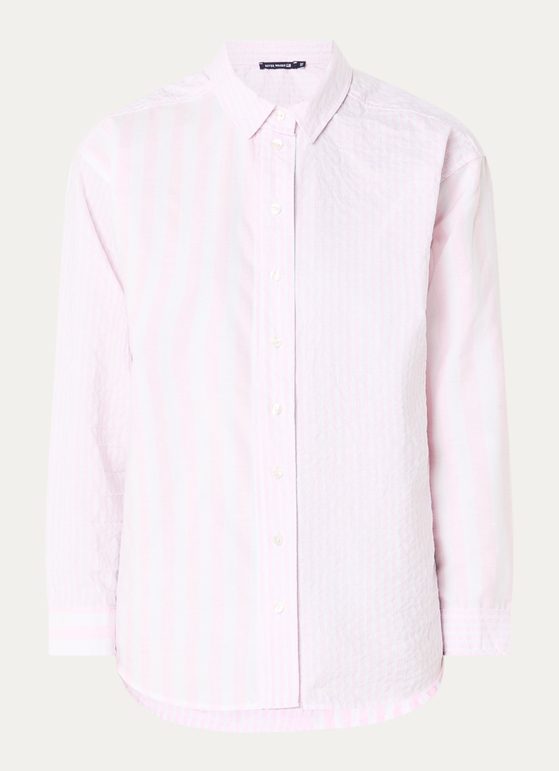 River Woods Blouse met streepprint - voorkant 2 lichtroze